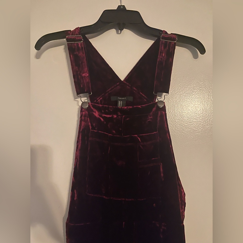 Forever 21 Crushed Velvet Maroon Overalls
